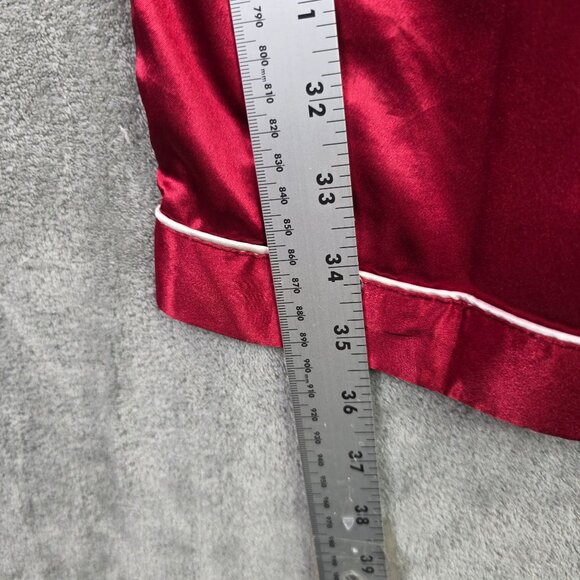 Womens Lonxu Satin Pajama Shirt & Pants Set Button-Up Red White Piping Size 4XL - Picture 13 of 15